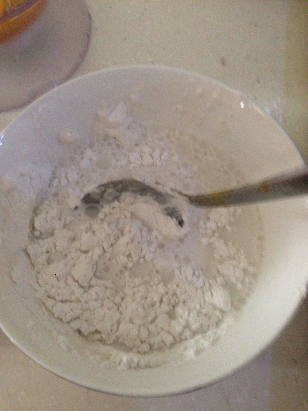 Get 6 table spoons of sticky rice flour, add water and stir till smooth.