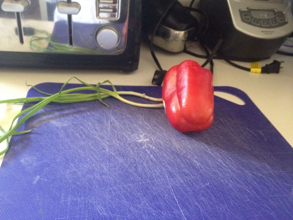 Get a bell pepper and two green onions