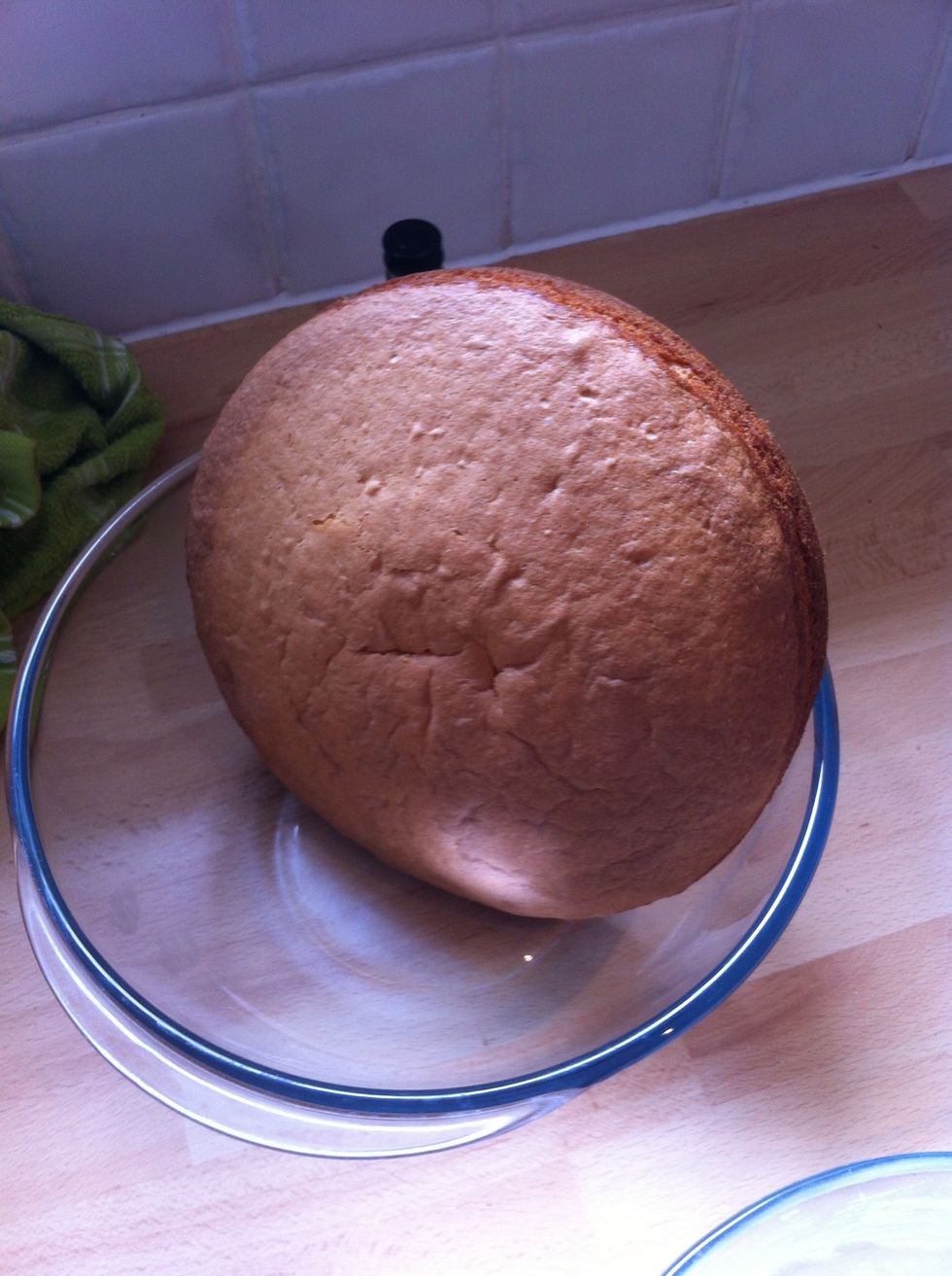 Get a big bowl and break up the cake.