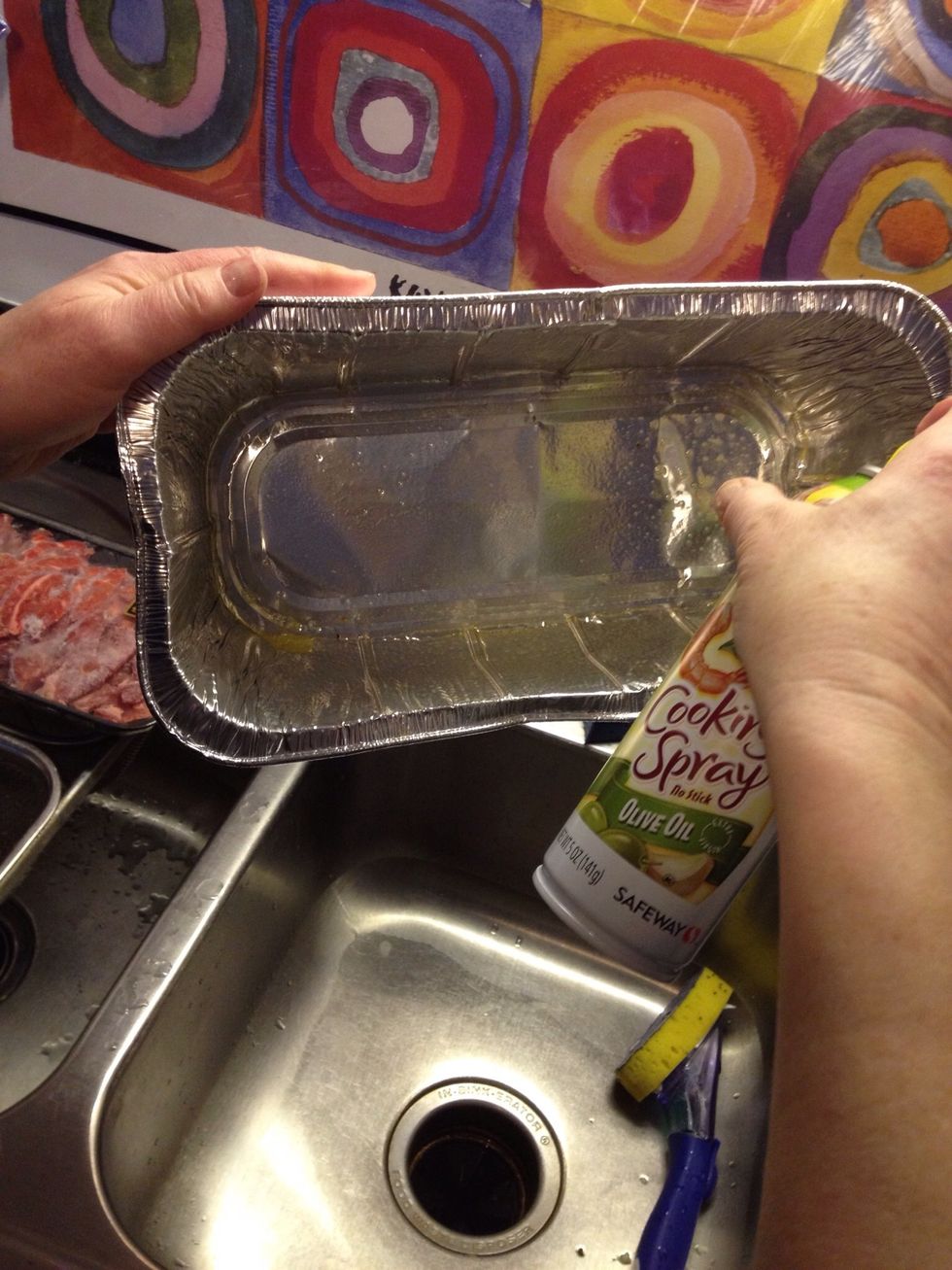 Get a bread pan, and give it a good spray with some cooking oil.