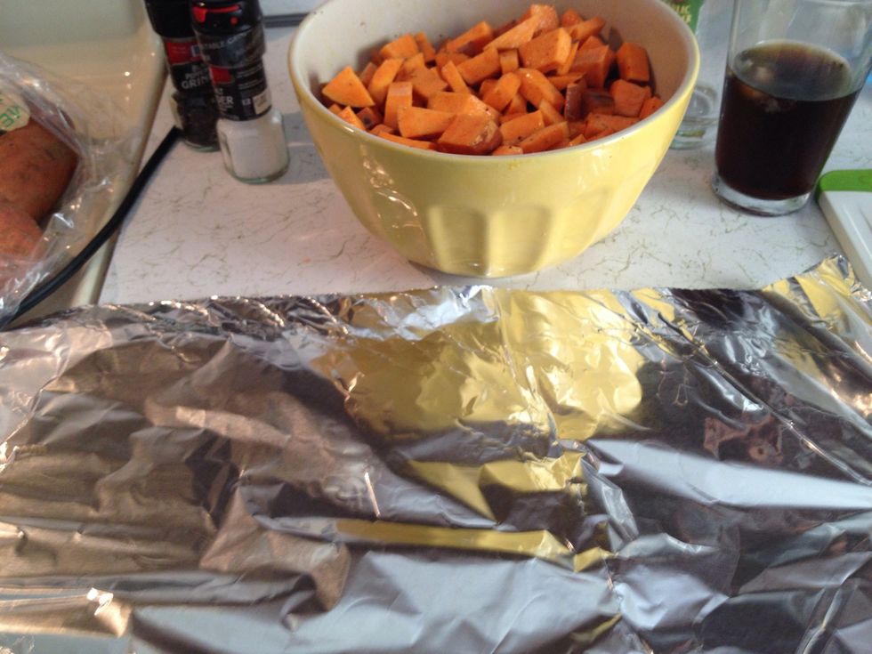 Get a nice long piece of foil and lay it out on the counter.
