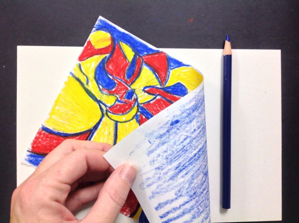 Get a piece of tag board and trace the flower onto the white tag board. The color from the back of the flower will transfer to the tag board.