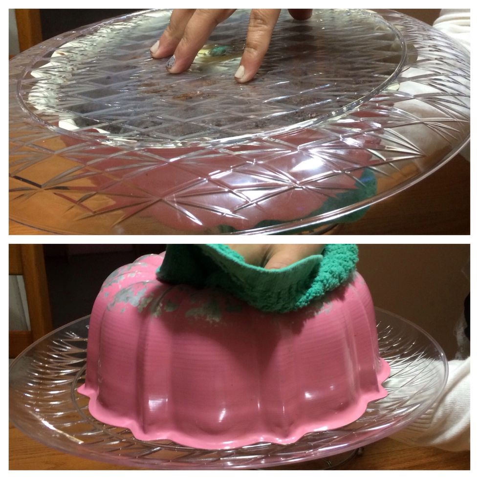 Get a plate and turn the cake