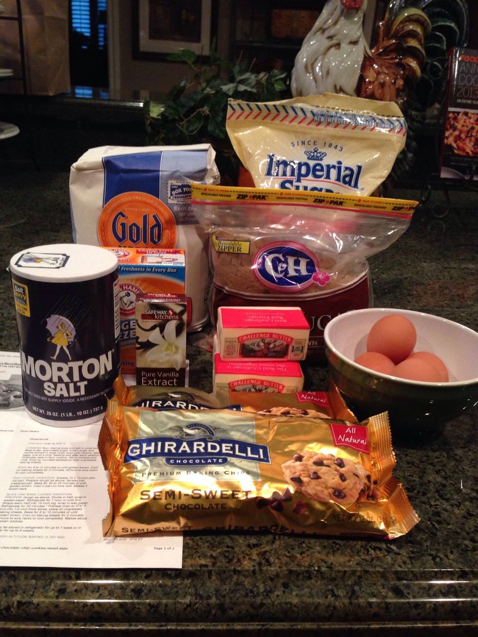 Get a recipe and get all of your ingredients together.