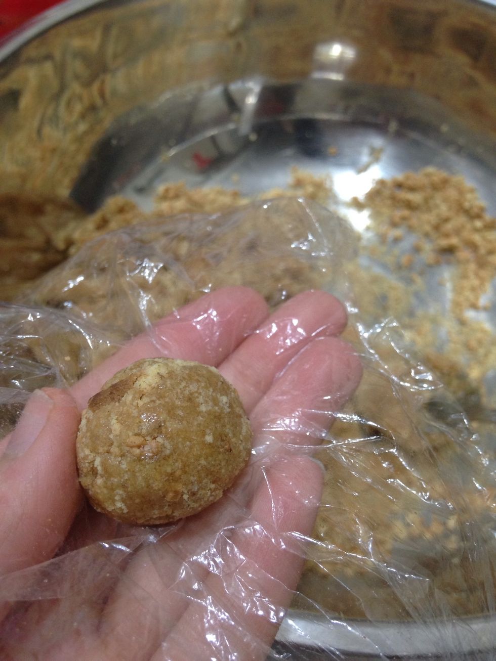 Get a small portion of the mixture and make a ball. Suck a stick and put it to fridge (make it hard like candy). Around 15 mins