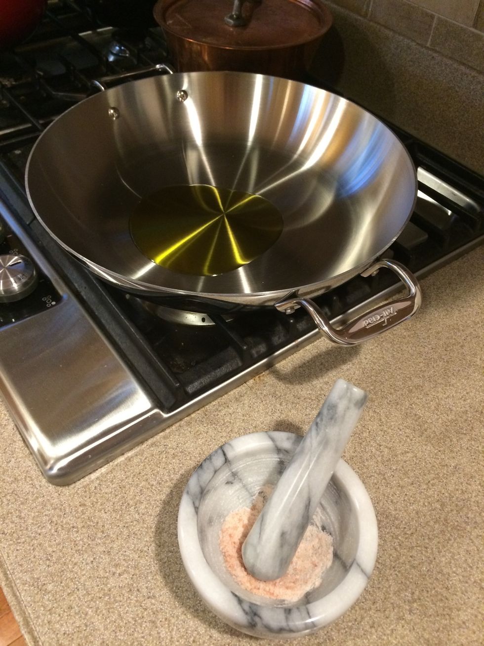 Get about 1-2 tbsp of good olive oil in your pan and make sure it's nice and hot.