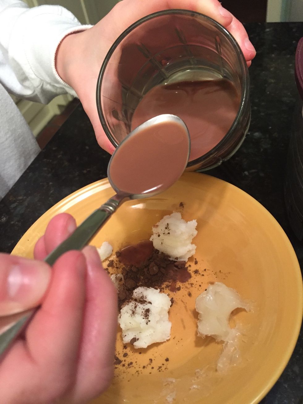 Get about a spoonful of hot cocoa into the bowl