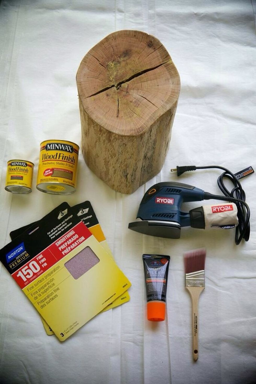 Get all your supplies together and in a well ventilated area. It is best to have a tarp under everything. Let your stump dry outside for a week+ before starting. You may also want to spray for bugs