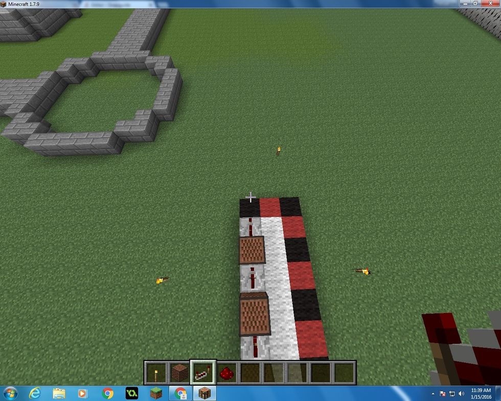 Get another Repeater, place it in front of the Note Block and bring it to 2 ticks(Right click it once)Then after that just place another Note Block and right click it 13 times. (THIS STEP HAS 2 IN 1!)