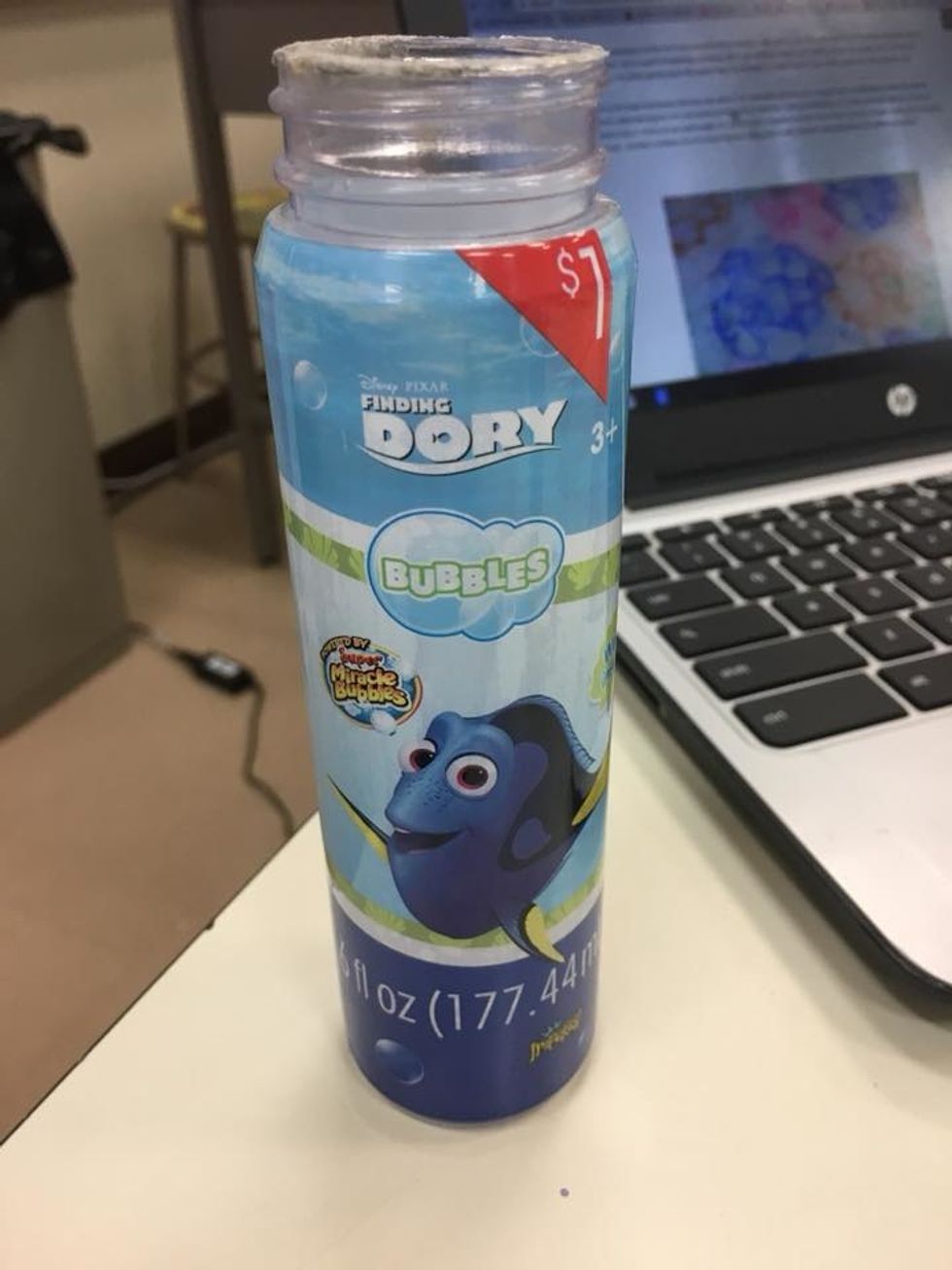 get any normal bubble solution, i found that soap also works but kids bubbles work better