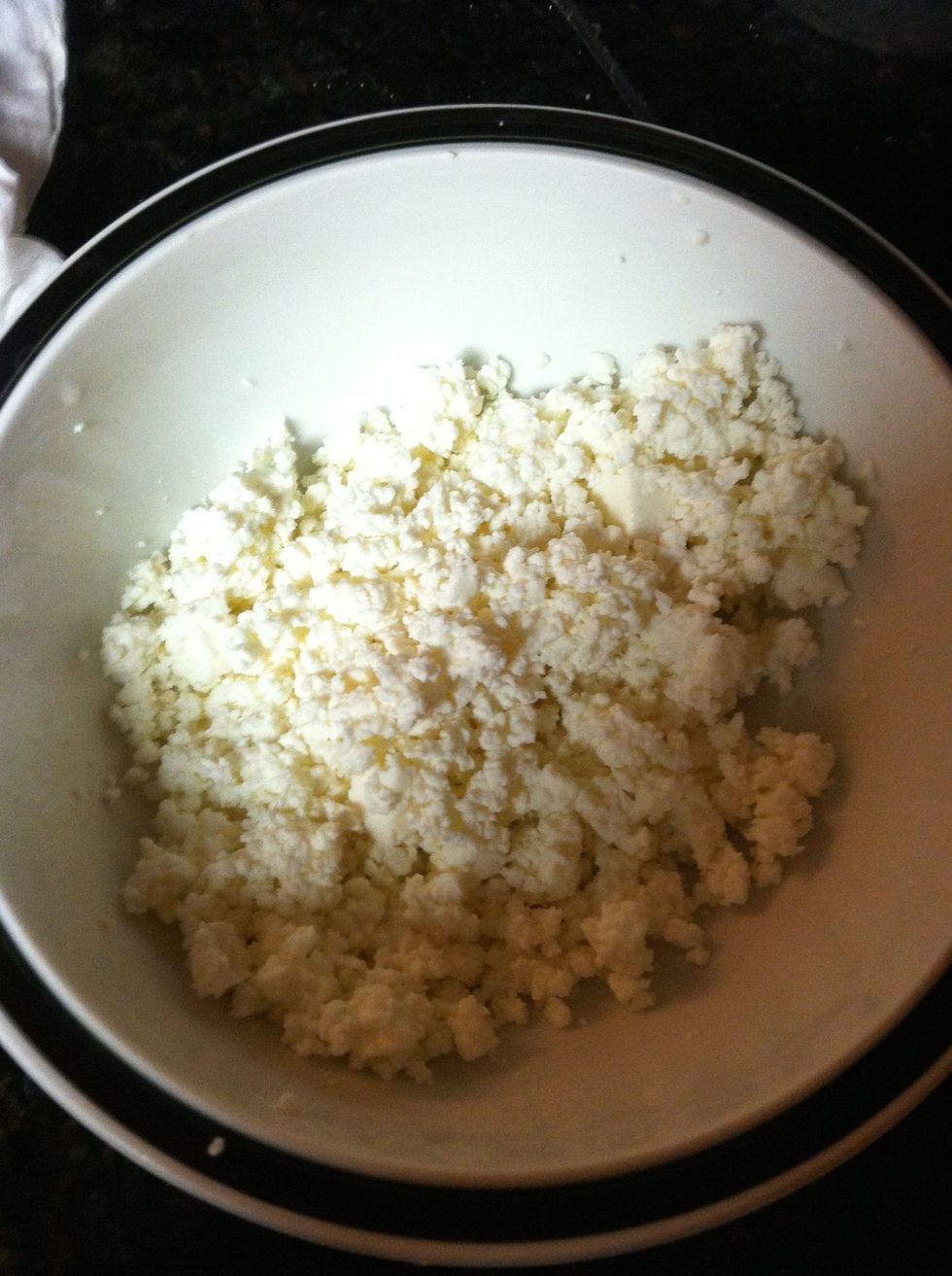 Get as much cheese as you'd like, there's no exact measurements and with yur hands mash it like this