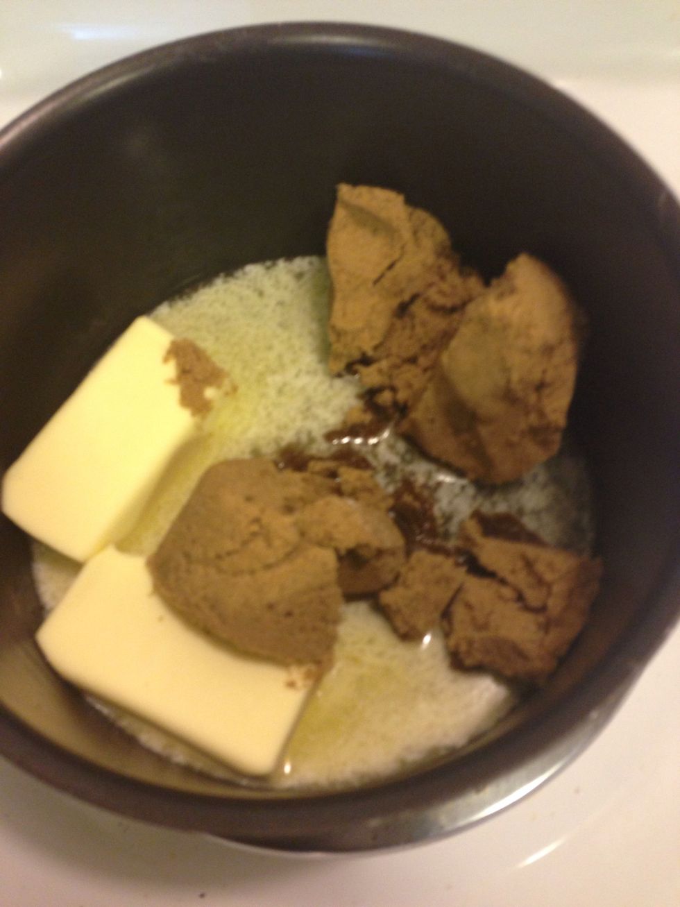 Get butter and brown sugar in a pot on medium. Melt and stir!