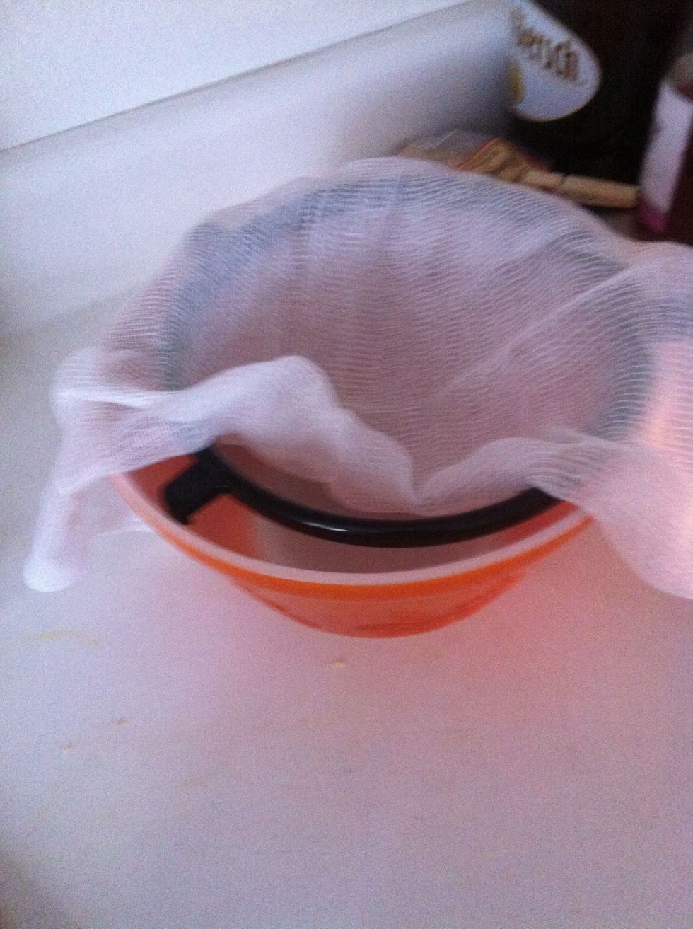 Get cheesecloth in a bowl and strainer thing ready!
