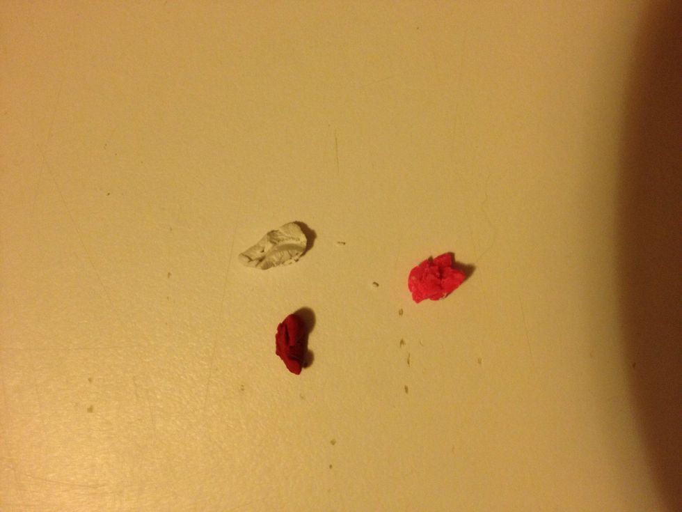 Get little bits of different colored clay. I chose red pink and white.