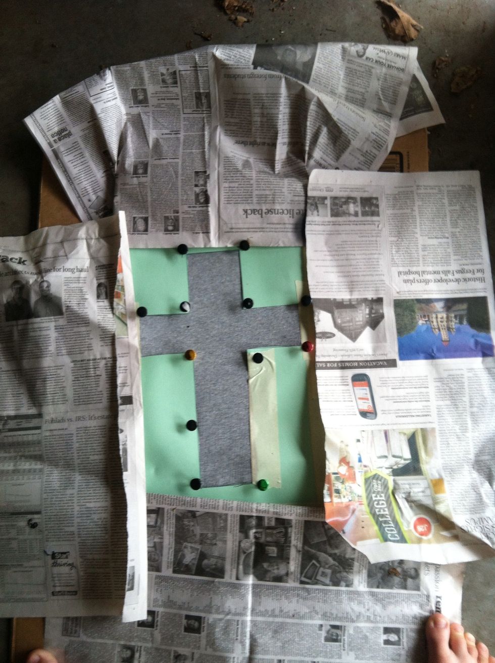 Get news paper your almost there ' put it all around so no shirt is showing