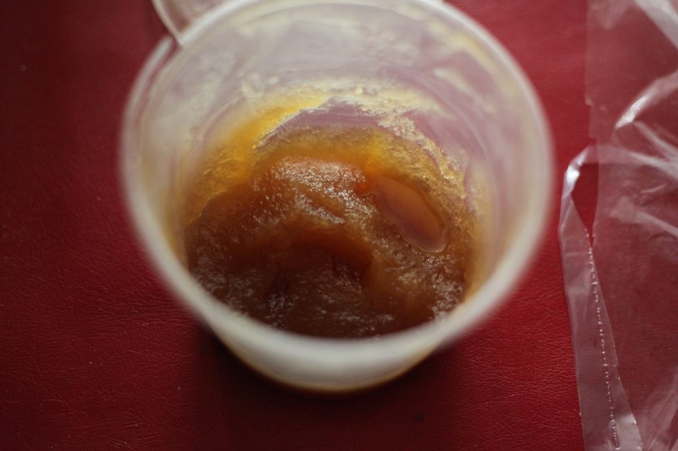 Get one tiny teaspoon of honey that your "bee allergic" Father picked himself getting stung countless times. Or just pick up a bottle from the local supermarket. We only need 1 teaspoon.
