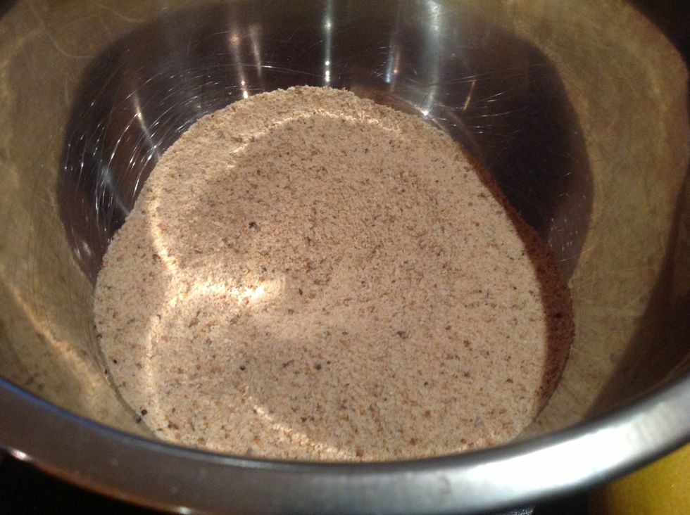 Get out a bowl and put breadcrumbs in