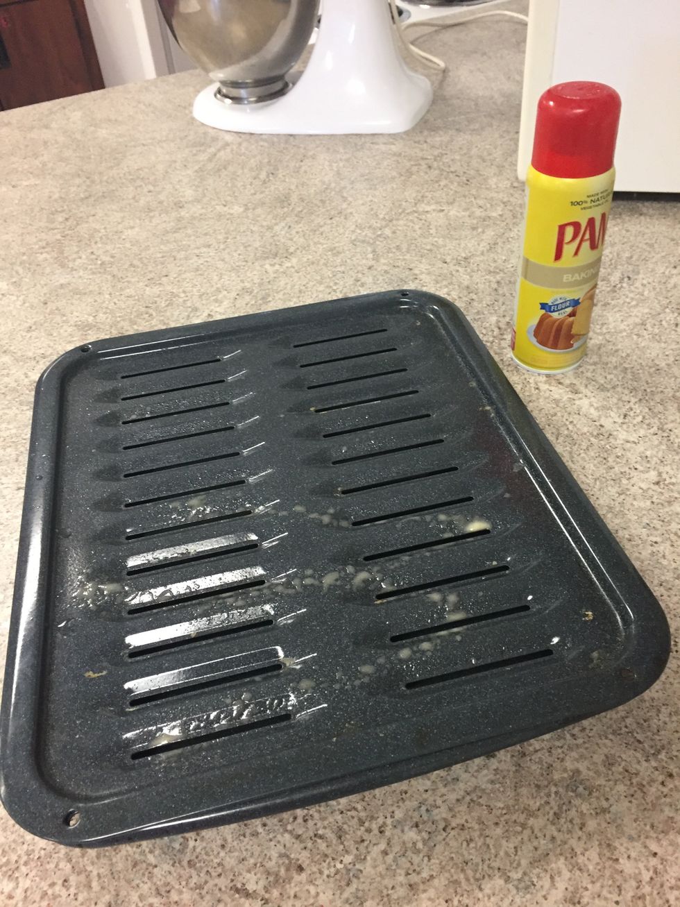 Get out a Broiler Pan Set and spray it with Pam