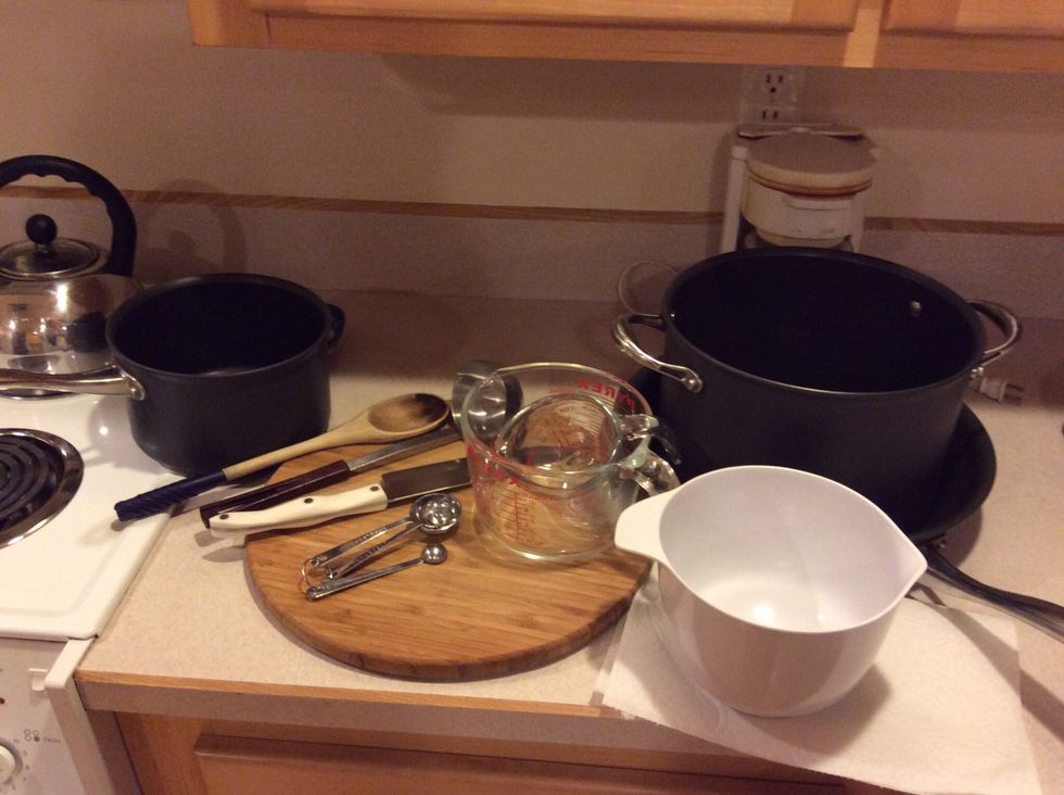 Get out all of the supplies needed for risotto.