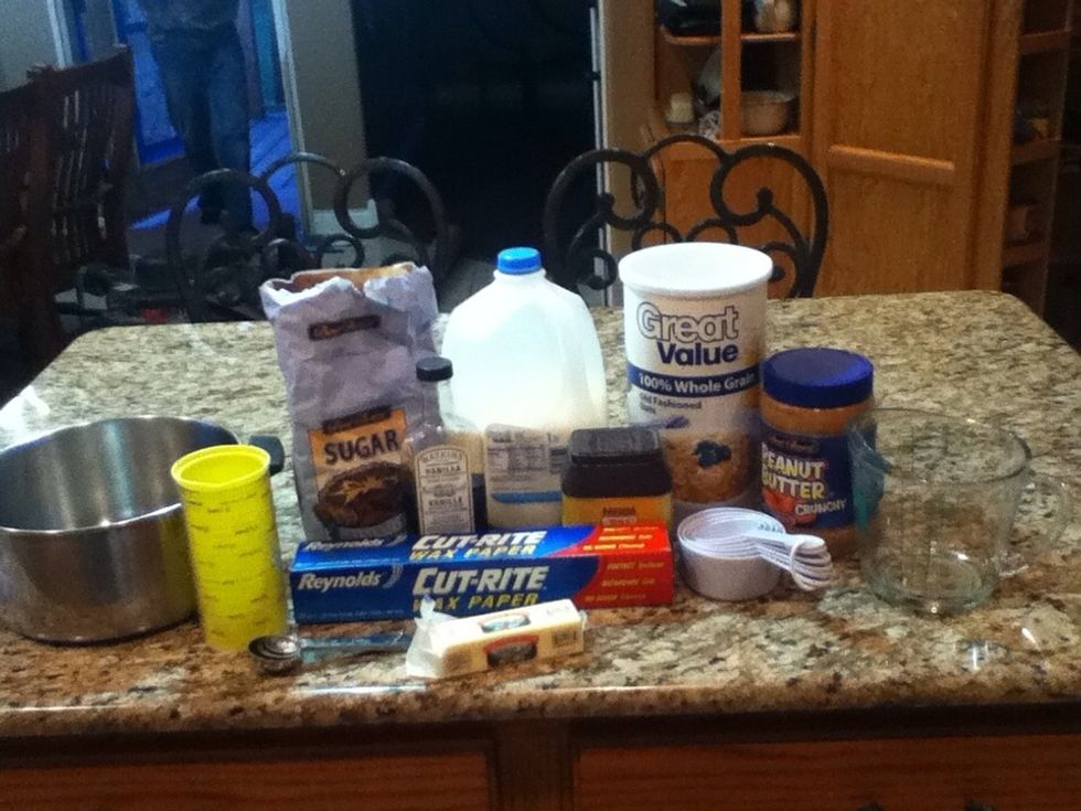 Get out all the ingredients and measuring cups