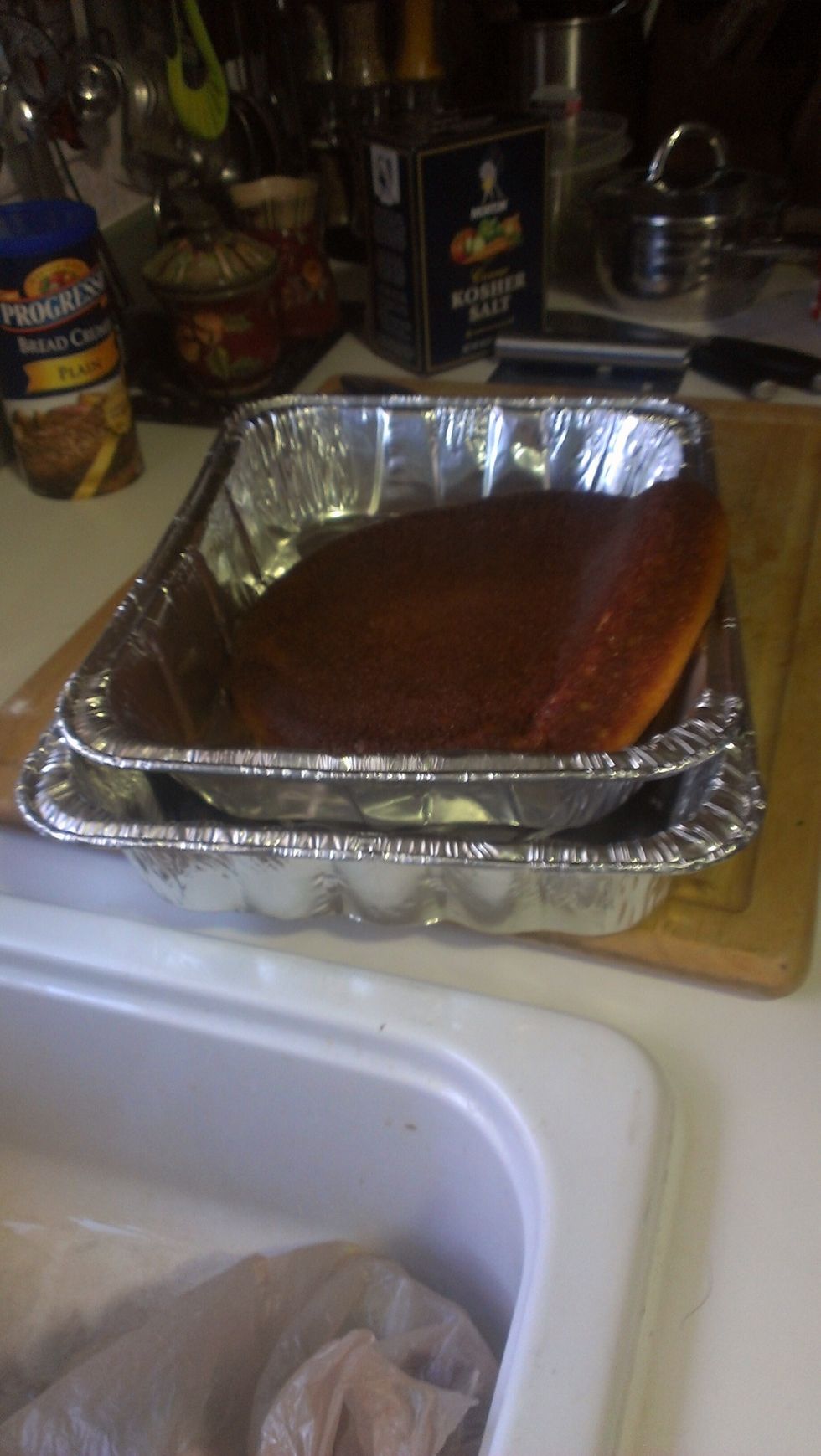 Get out baking dish and put cooled cornbread into it