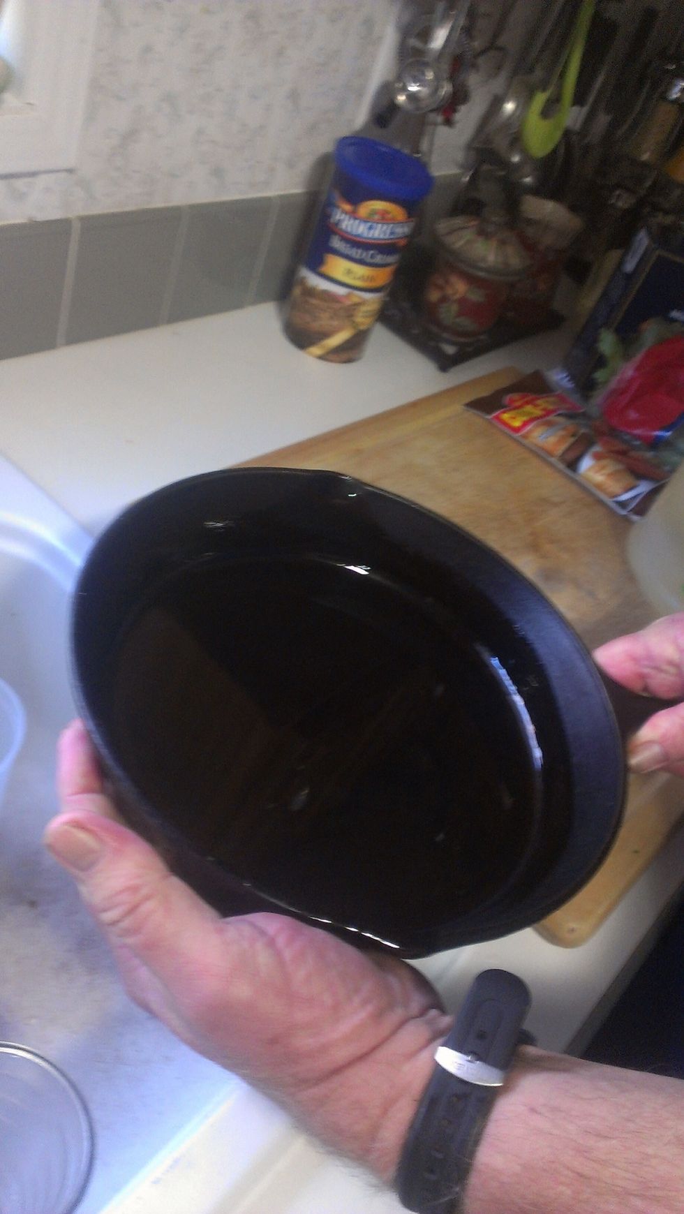 Get out skillet and spray with pam