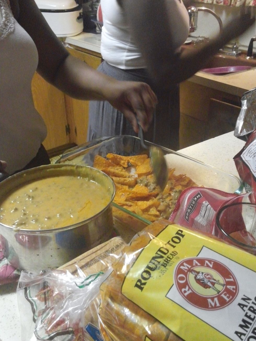 Get pan and put chip on bottom