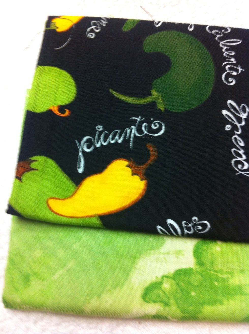 GET READY. Choose 2 fat quarters (18" x 22"). One light. One dark. This will make 2 nine-patch quilt blocks. Finished block will be 12-1/2" x 12-1/2".