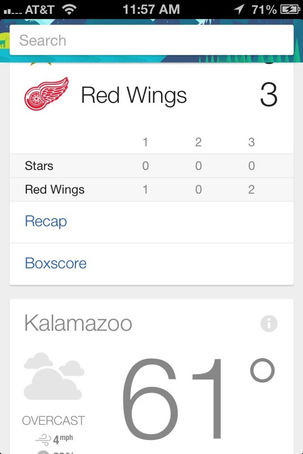 Get real time sports updates. The cards will display the current scores and other information about the game.