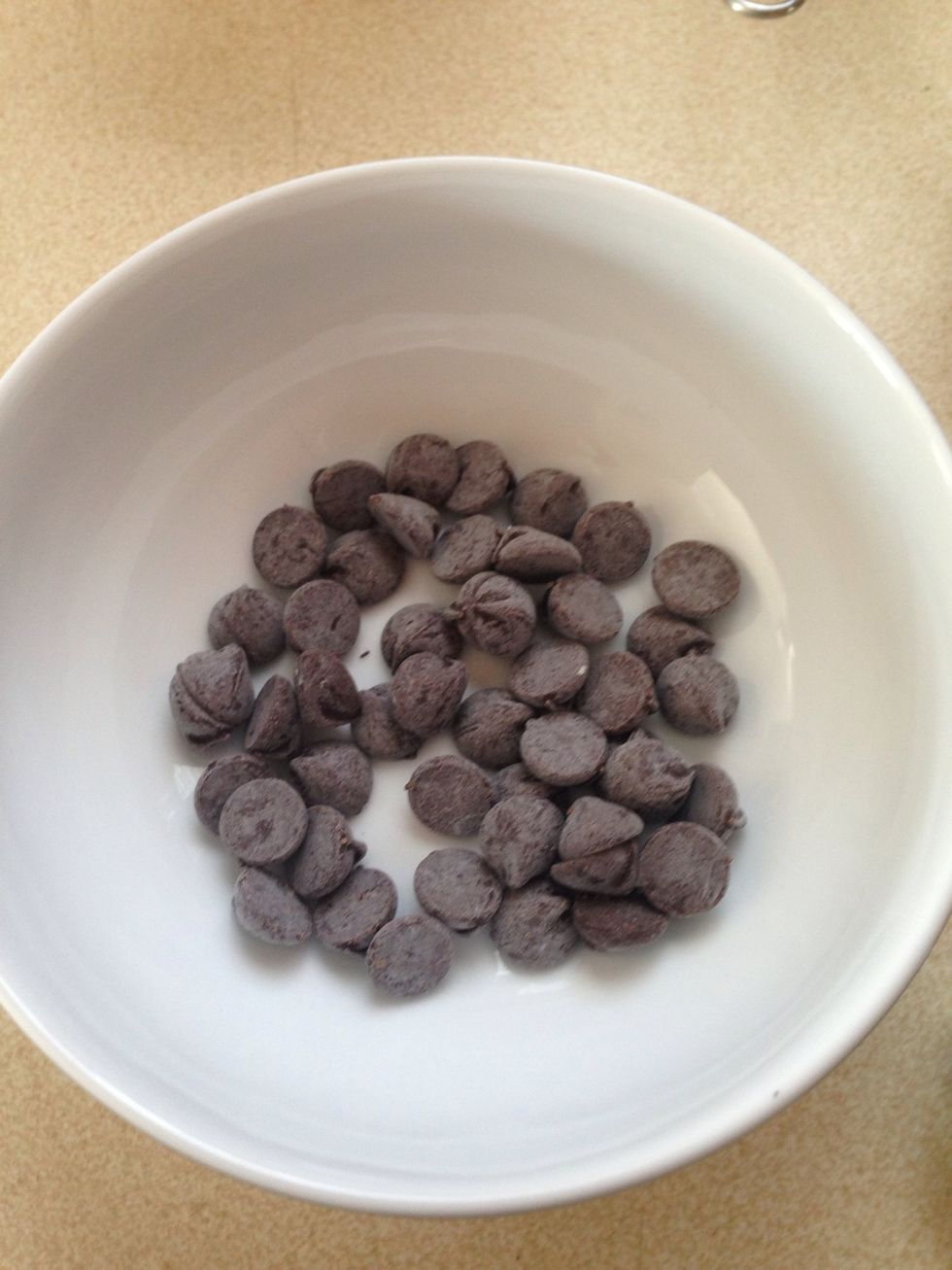 Get some good quality chocolate chips. This ones Ghirardelli bittersweet chocolate chips.