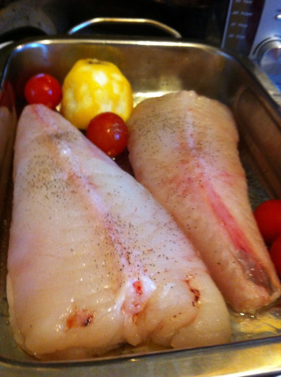 Get some monkfish season and stick it in to cook at 200c for aroun 30mins