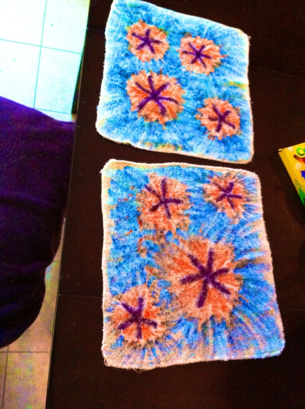 Get some old wash cloths for curtains. I used old painters rags & we colored them with markers.
