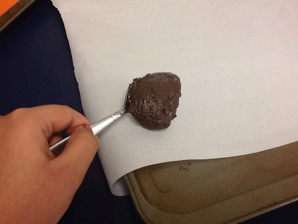 Get spoonfuls of dough and place it in the pan