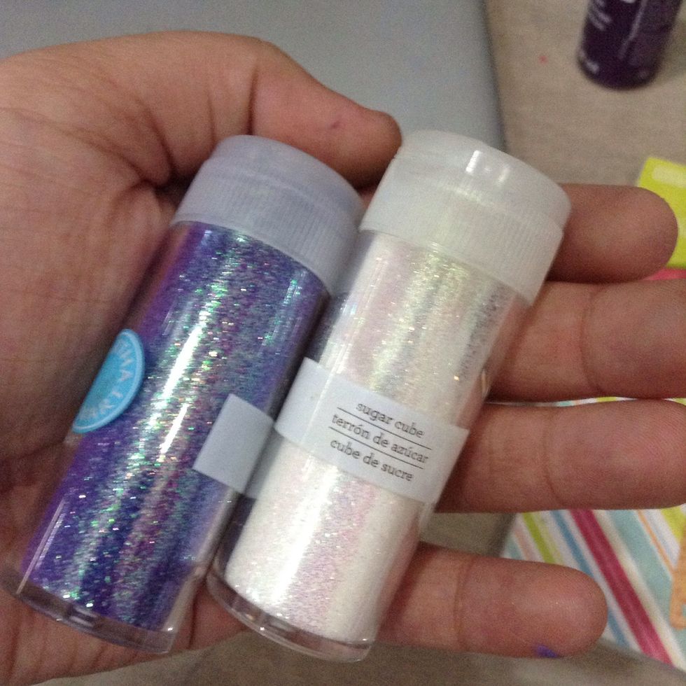 Get the colours of glitter u like and mix it with mod podge.
