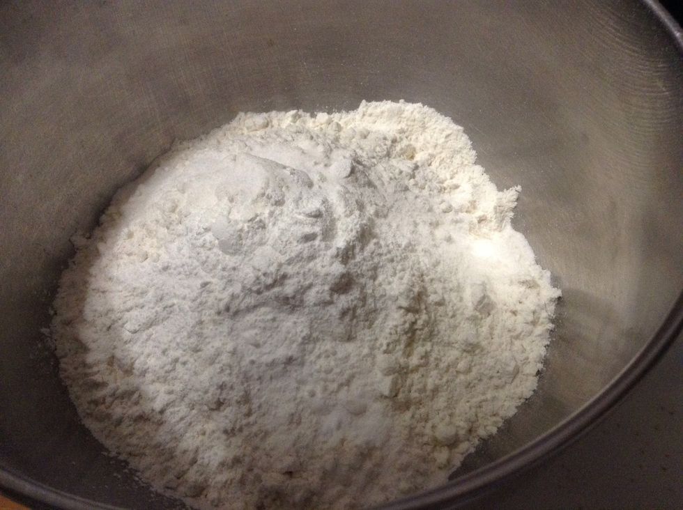 Get the flour baking powder, baking soda and salt in a large bowl