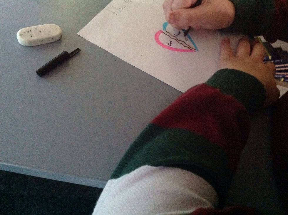 Get the friend or someone you want to write their name in one half of the heart.