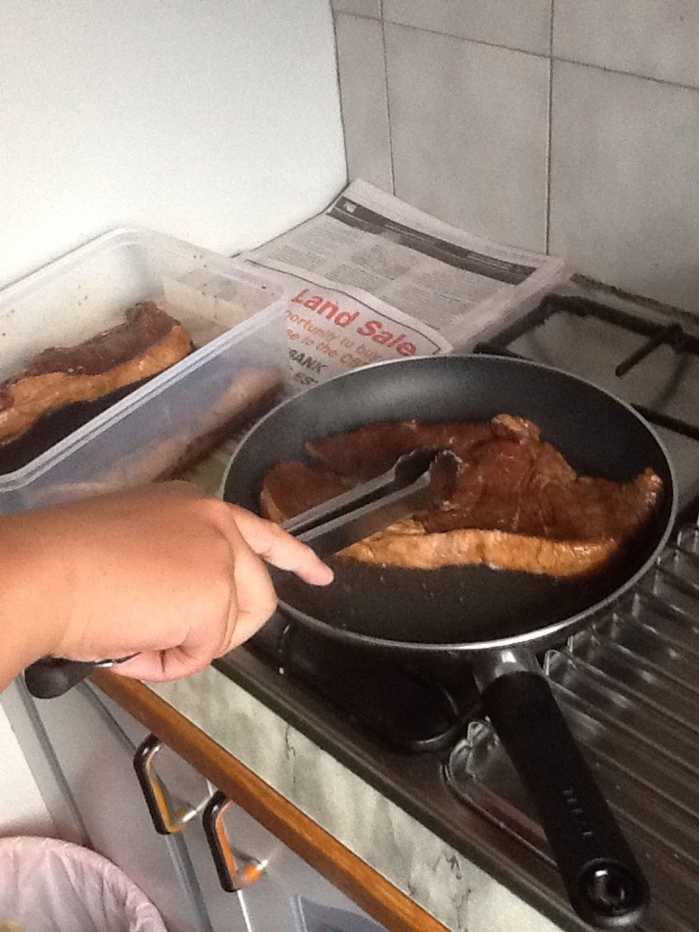 Get the steak and let it fry on a pan