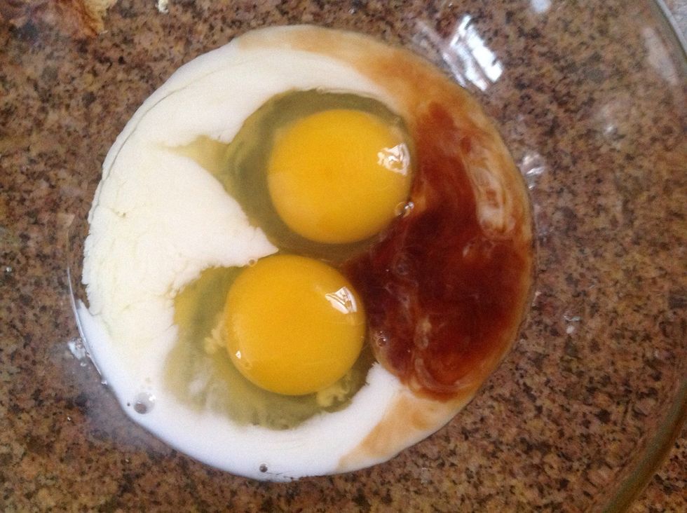 Get the wet ingredients (2 eggs, vanilla, milk) together in a large enough bowl so the bread can fit one slice at a time.