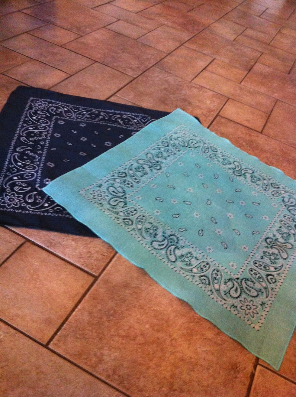 Get two bandanas. I ironed them but that is optional