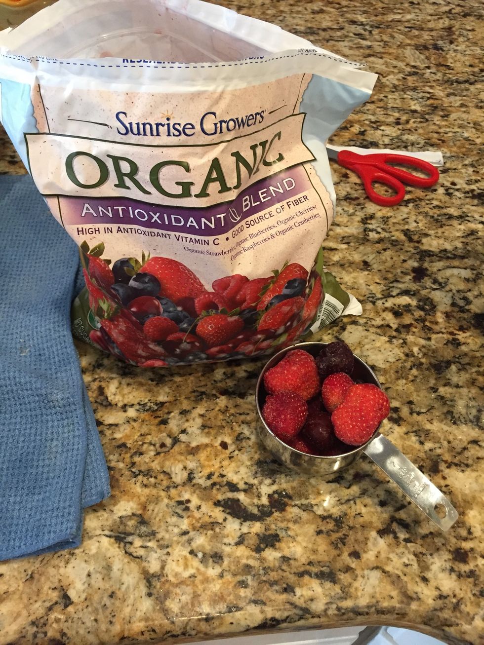Get your 1 cup of fruit. I like to use frozen berries but you can use fresh