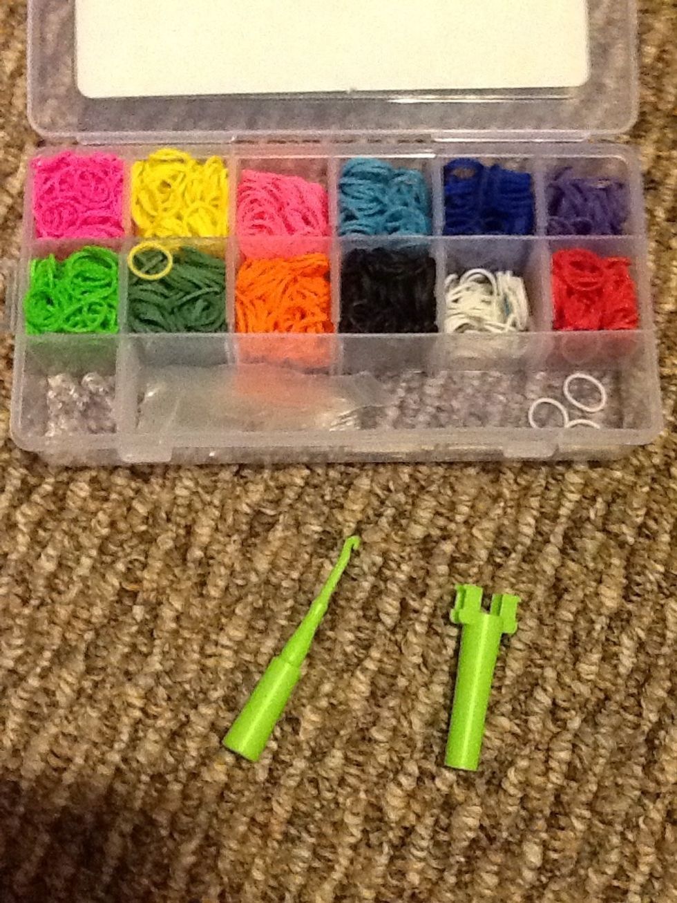 Get your bands, clips (I use the 'c' clips), and hook.