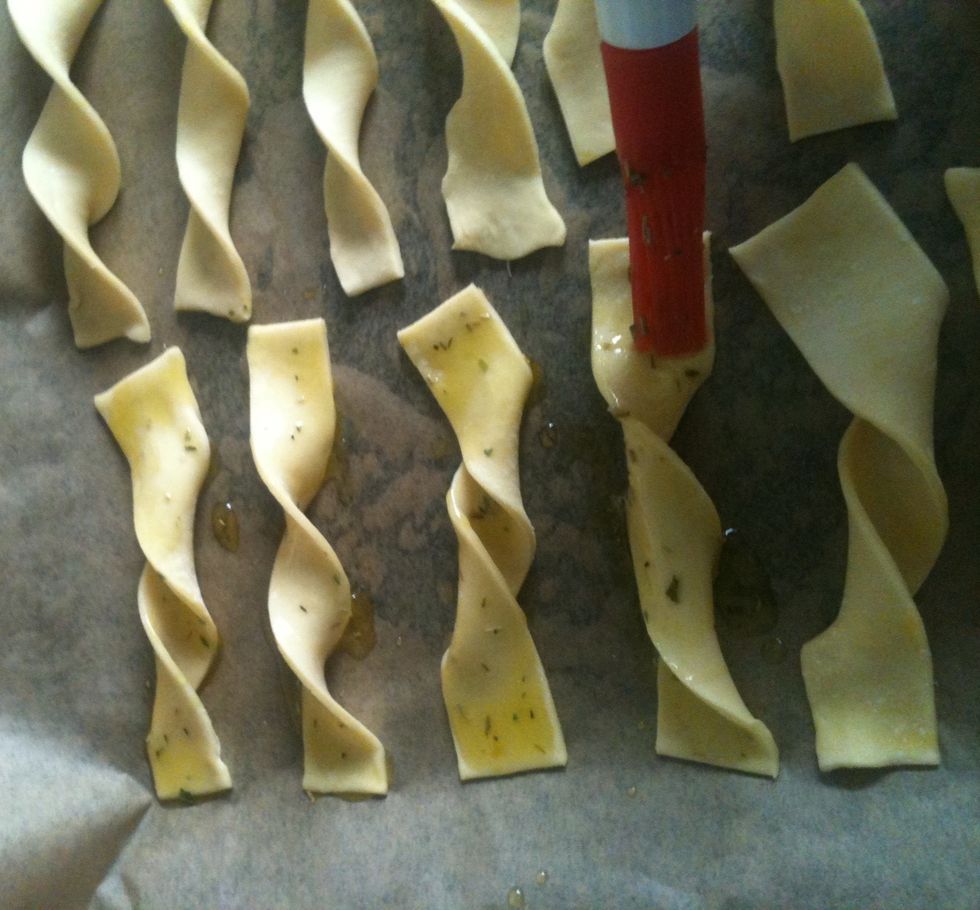 Get your brush and oil mixture out and make those pastry strips shine!