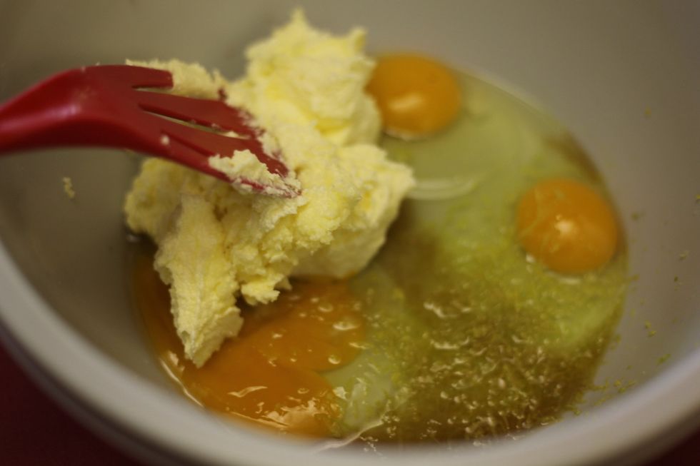 Get your butter and sugar mix and add it to your eggs