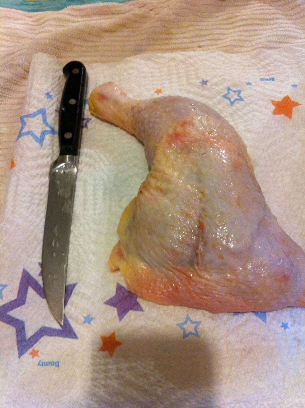 Get your chicken ready. Rinse the chicken with water. Lay on paper towel to dry. You can use white or dark meat. I like the dark..goes on sale more often and is juicier.