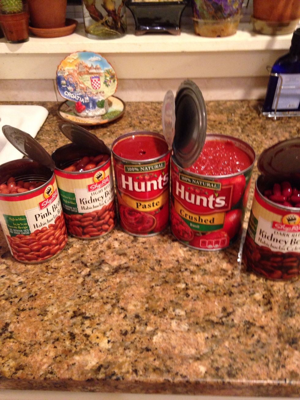 Get your chili base ready. I drained the beans completely after opening. You can give them a rinse if you like, but it isn't super necessary.