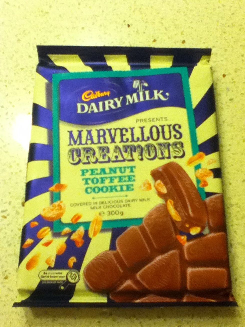 Get your chocolate. I recommend chocolate that is uneven prices like this one (marvelous creations(YUM!!)) but whatever you are having is fine :) and DO NOT OPEN PACKET YET!!