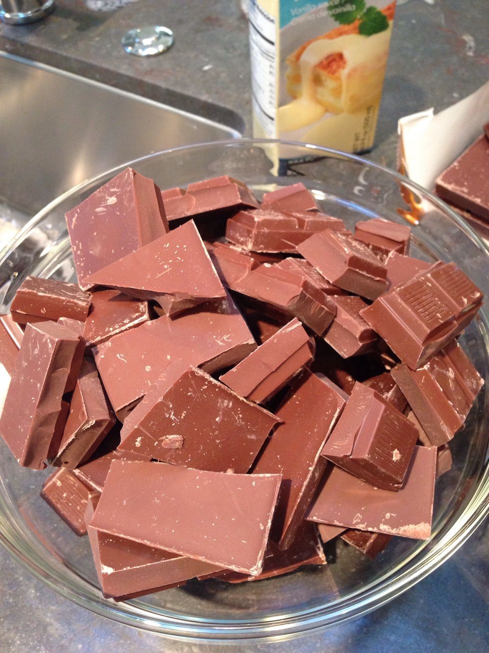Get your chocolate ready to melt- if you melt in the microwave be sure to melt slowly! Once melted, use quickly, as it's nearly impossible to re-melt!