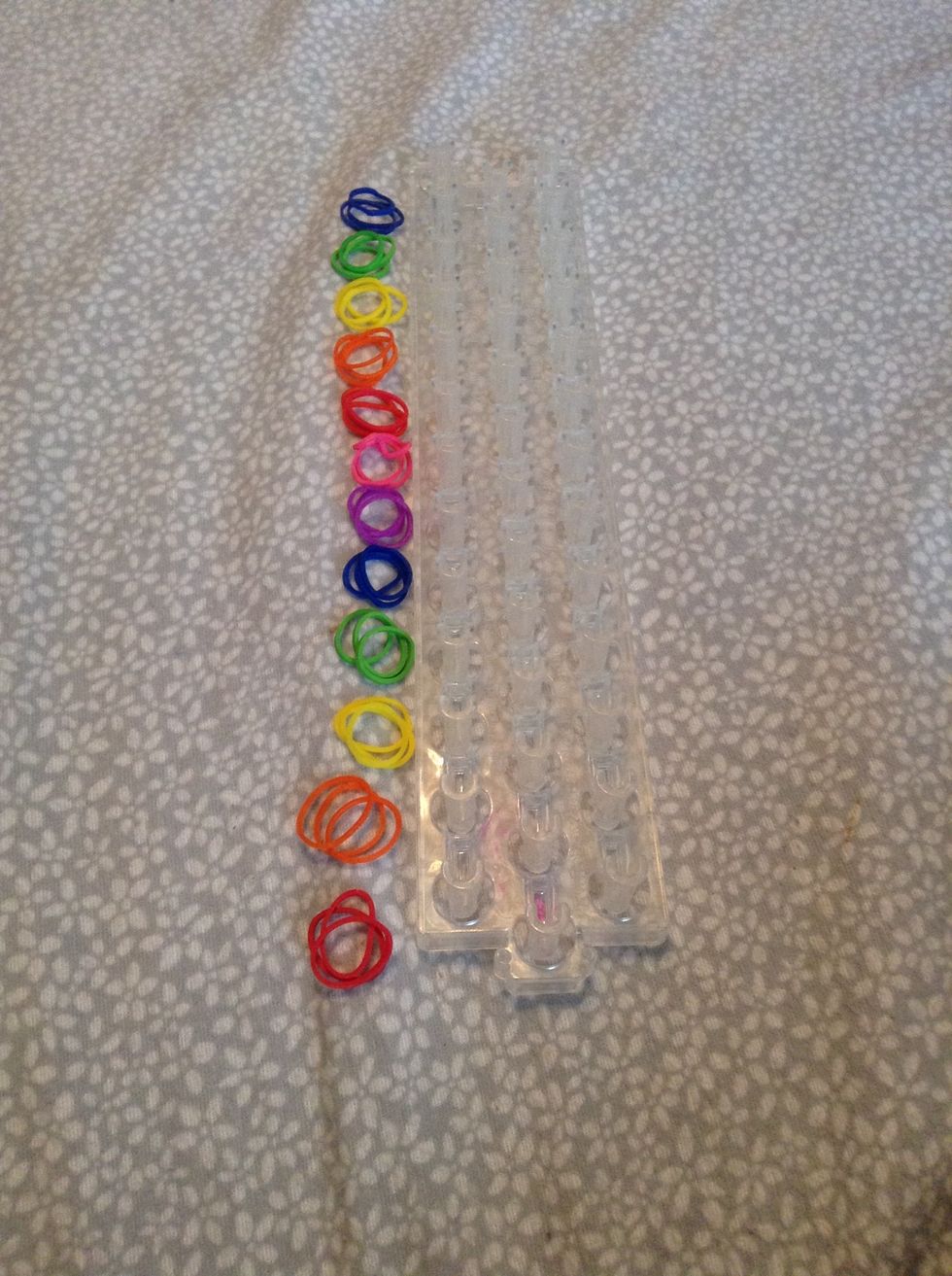 Get your colors ready that you are going to use. My loom is 13x3, so I get 13 sets of colors and 3 of each. Start with the arrow pointing AWAY from you.