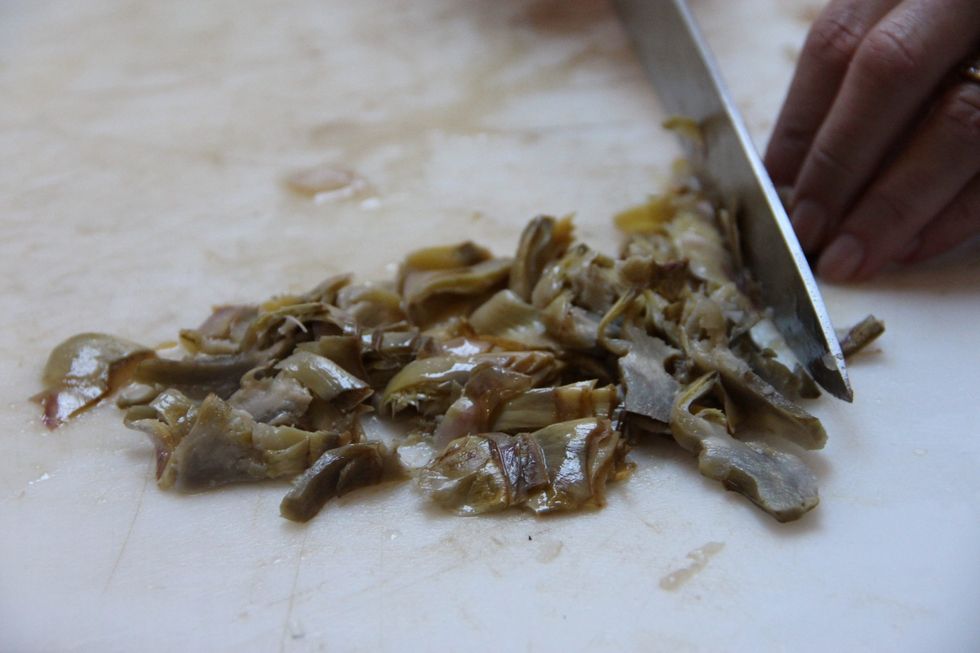 Get your cooked artichoke and chop it up
