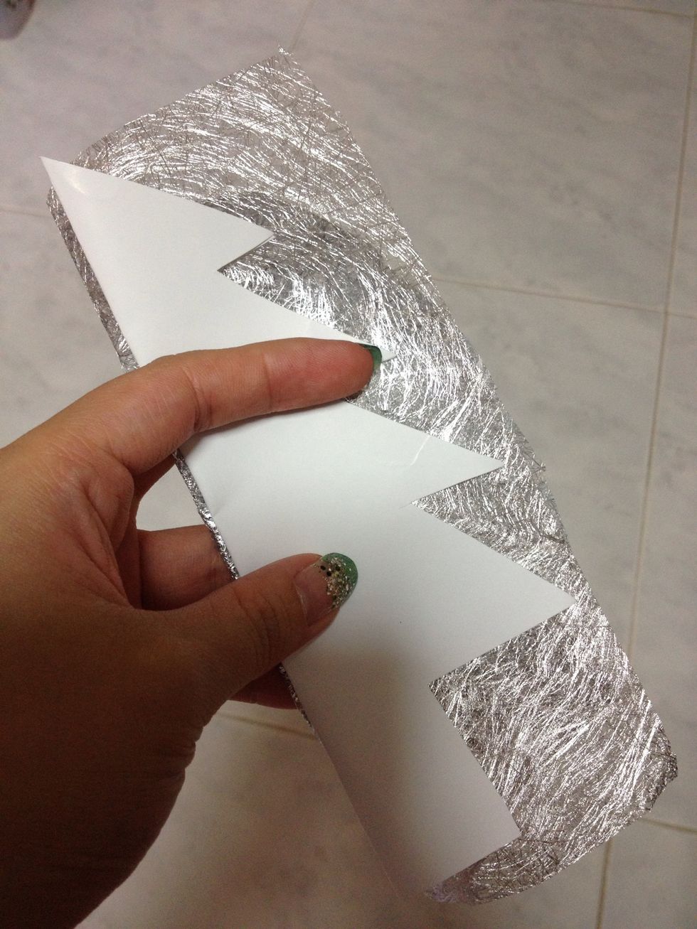 Get your craft paper, i use silver one and trace with the template, to save time fold the craft paper and the template together and cut the shape